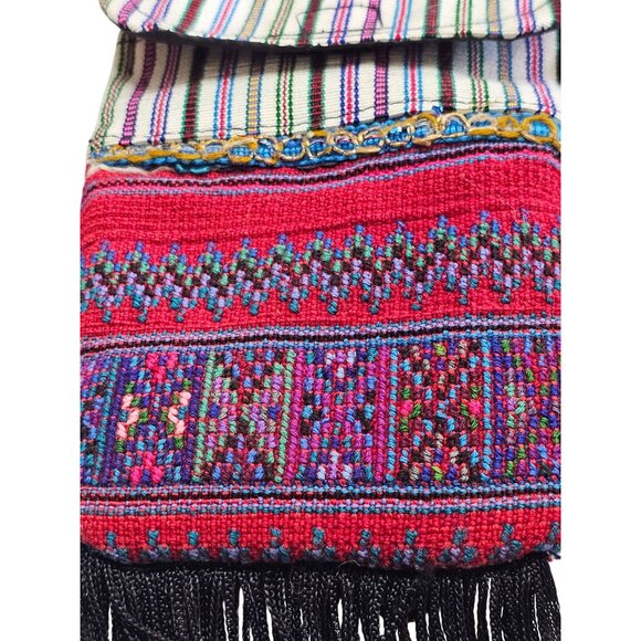Woven Ethnic Crossbody Bag With Multicolor Stripes & Fringes - Picture 4 of 9